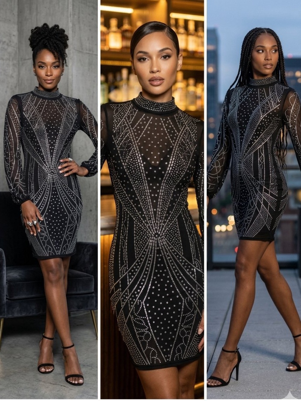 Never Worn Embellished Open Back Mini Dress in Black Size Medium Like ‍‍